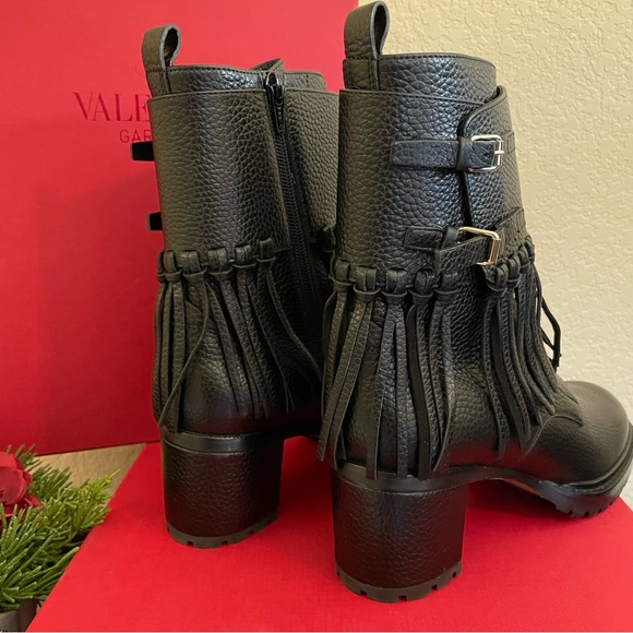 NWOT Valentino Fringe Combat Boot Black - Picture 4 of 14
